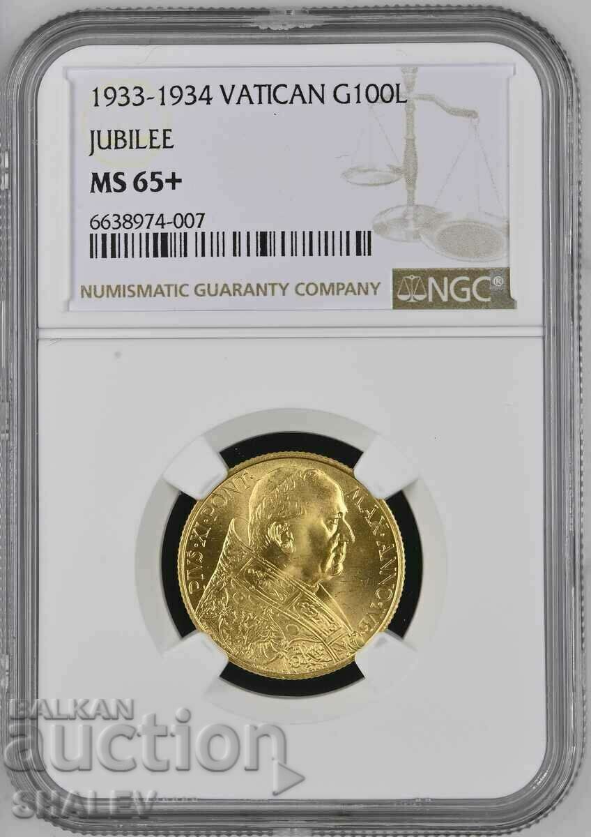 100 lire 1933-1934 Vaticana - NGC MS65+ (aur)