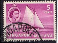 GB/Singapore/Malaya-1953-QE II-Редовна-Ветроходство,клеймо
