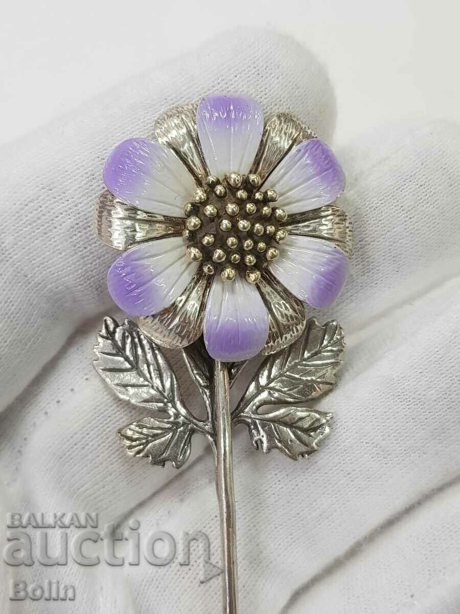 Auction Beautiful silver flower with enamel - 925 - Italy Auction Beautiful silver flower with enamel - 925 - Italy