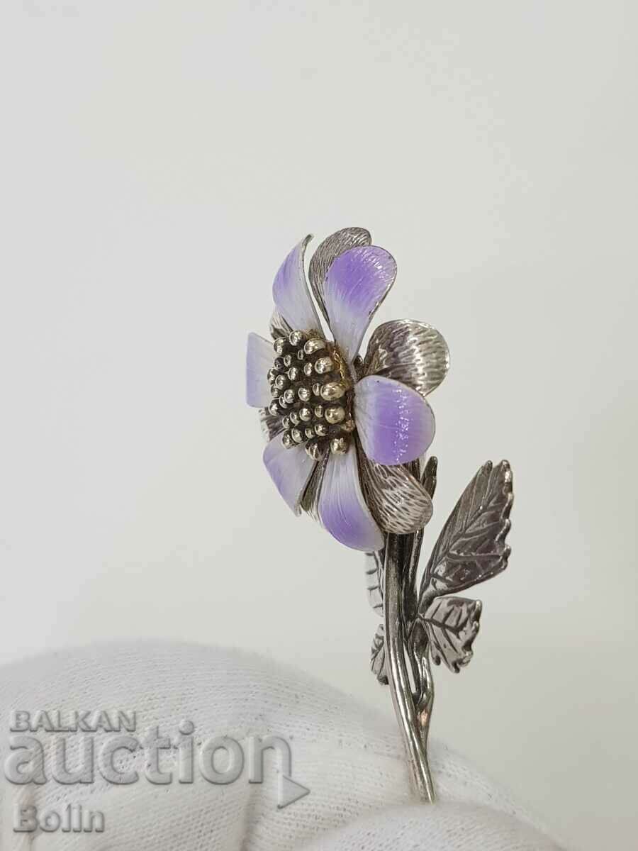 Beautiful silver flower with enamel - 925 - Italy - 7 Beautiful silver flower with enamel - 925 - Italy - 7