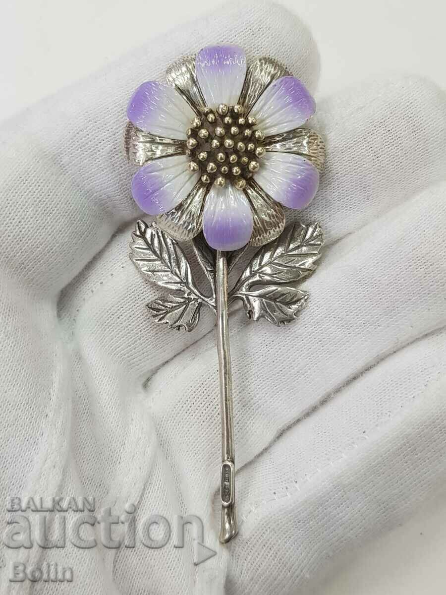Красиво сребърно цвете с емайл - 925 - Италия