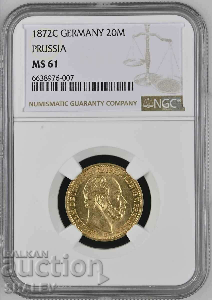 20 Mark 1872 C Πρωσία/Γερμανία - MS61 NGC (χρυσός)