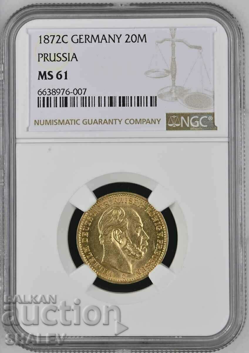 20 Mark 1872 C Prusia/Germania - MS61 NGC (aur)