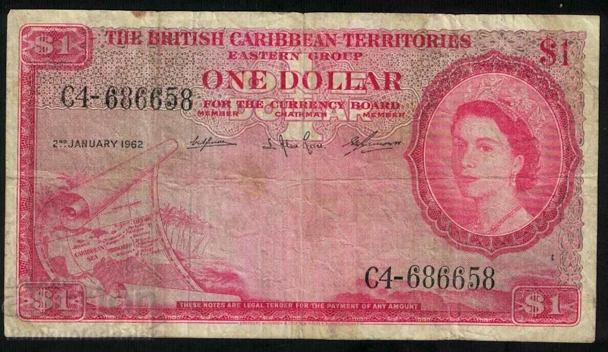 British Caribbean Territories 1 Dollar 1962 Pick 7c Ref 6658