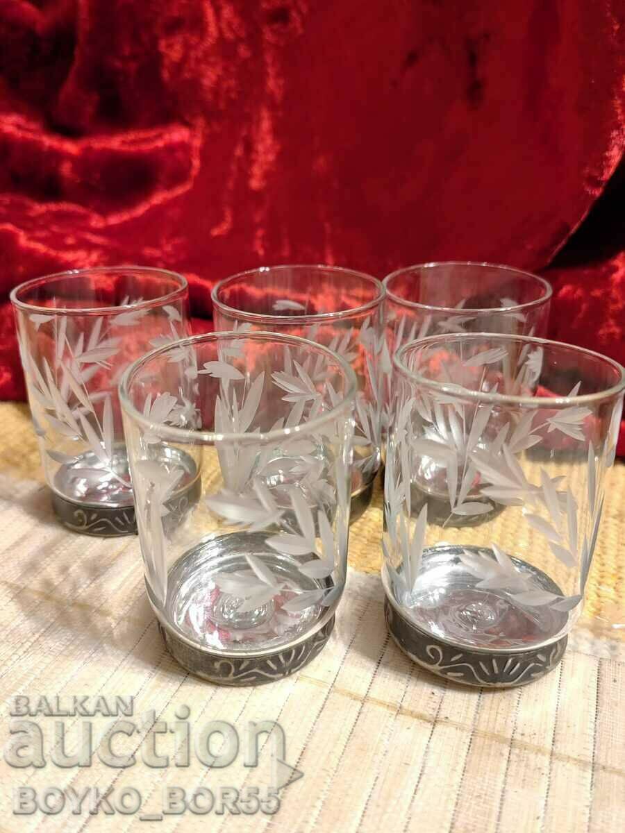 Set of Russian Social USSR Crystal Cups with Melchior