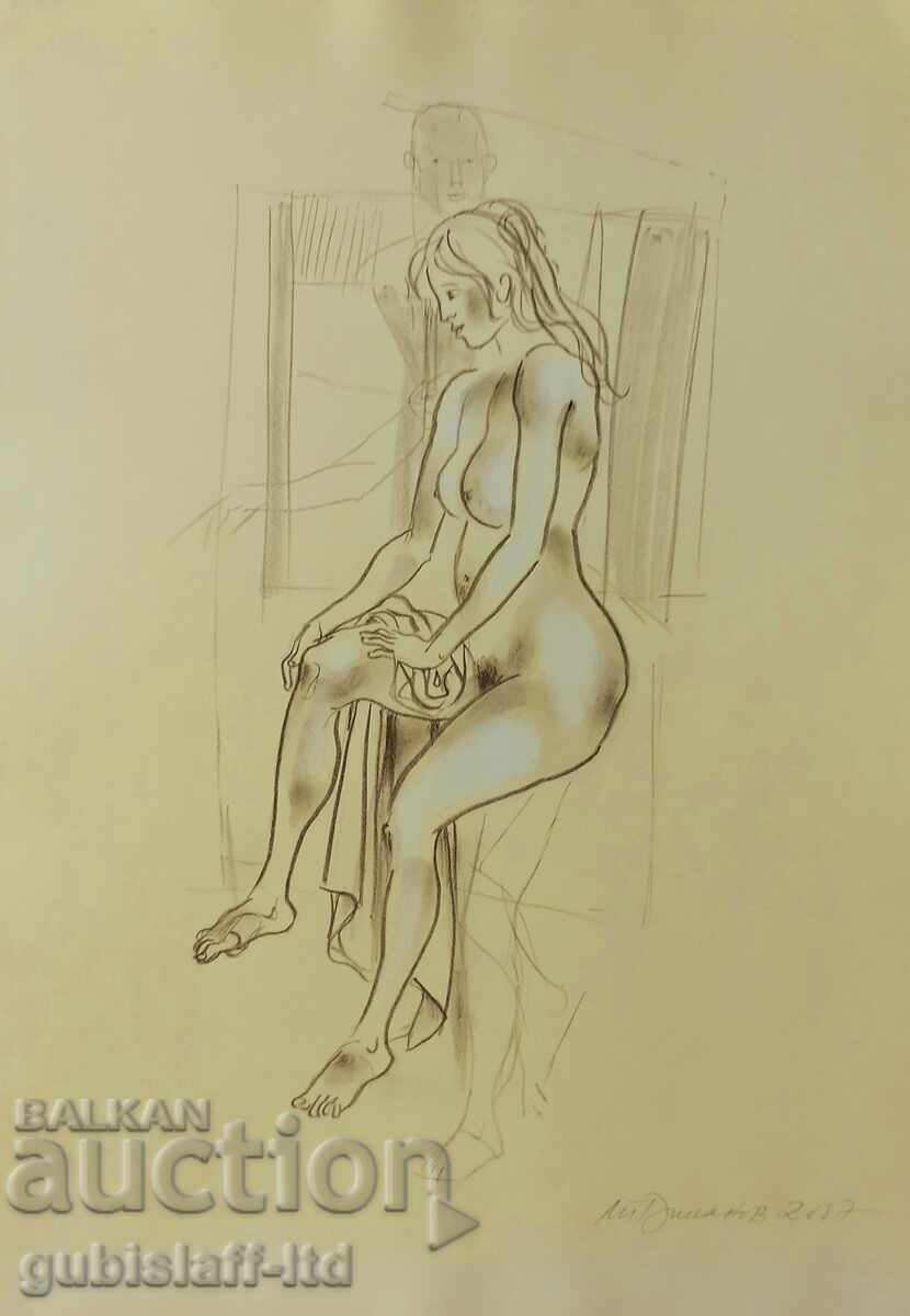 Картина, графика, голо тяло, худ. Л. Диманов, 2007 г.