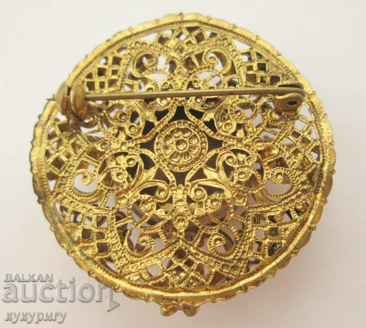 Licitație Brosa de dama veche aurita cu ornamente si pietre