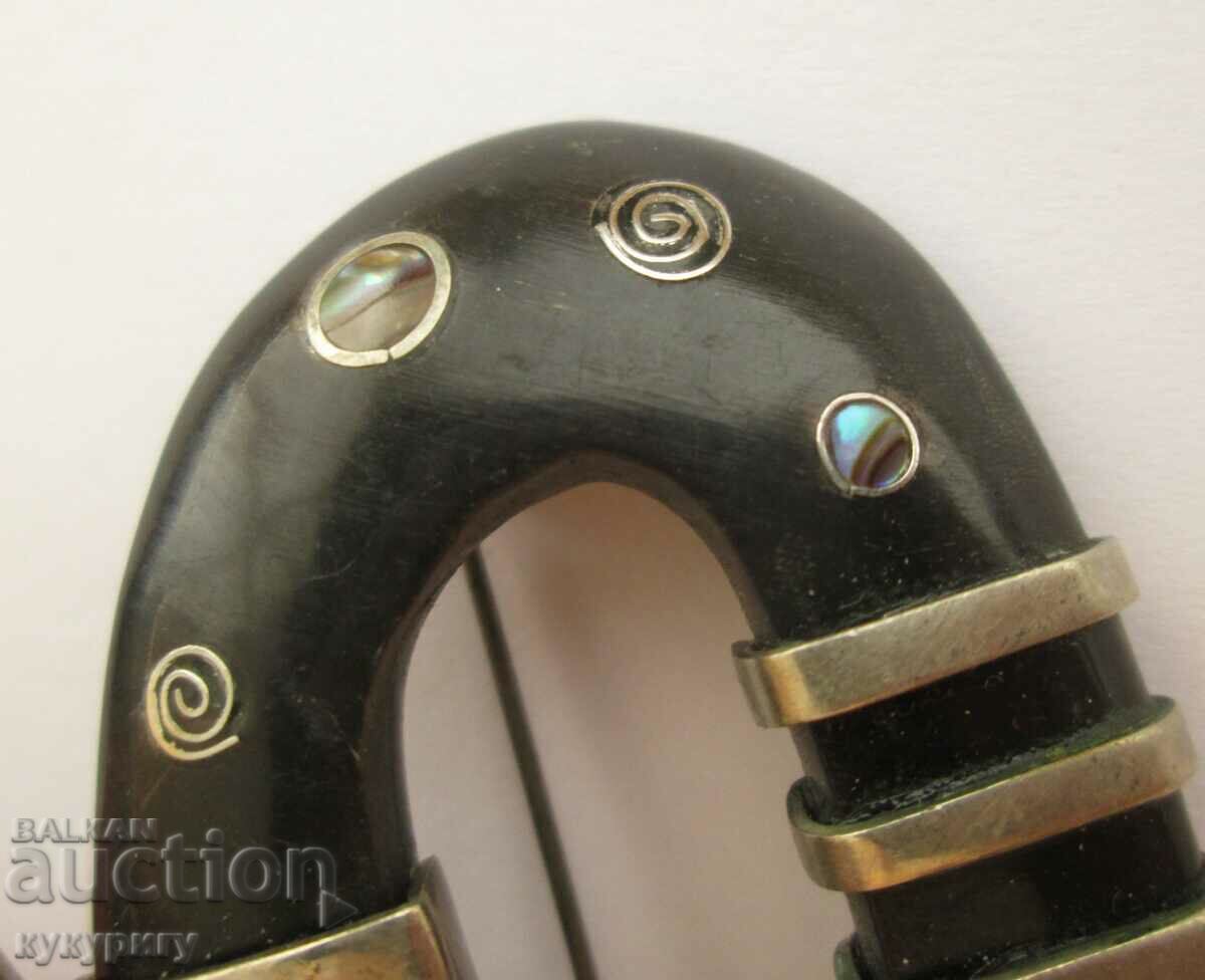 Old artistic handmade turquoise women's brooch - 6 Old artistic handmade turquoise women's brooch - 6