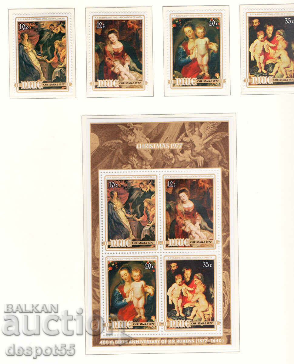 1977. Ниуе. Коледа - Питър Паул Рубенс, 1577-1640 + Блок.