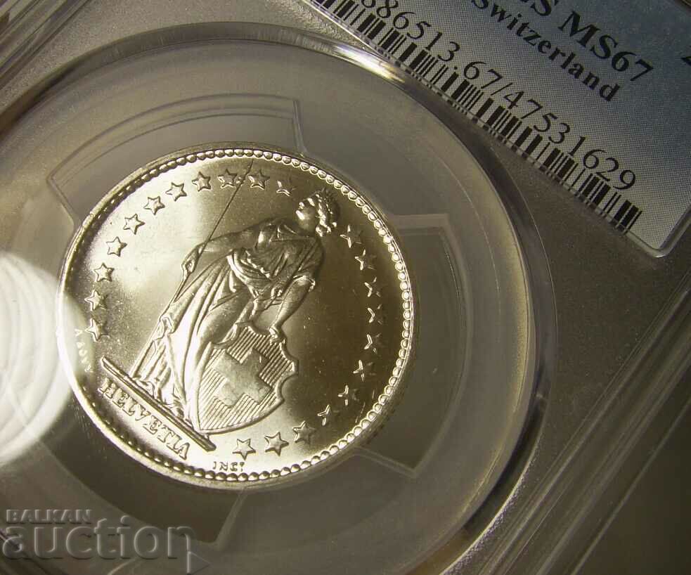 2 francs 1967 MS67 PCGS Switzerland - 6 2 francs 1967 MS67 PCGS Switzerland - 6