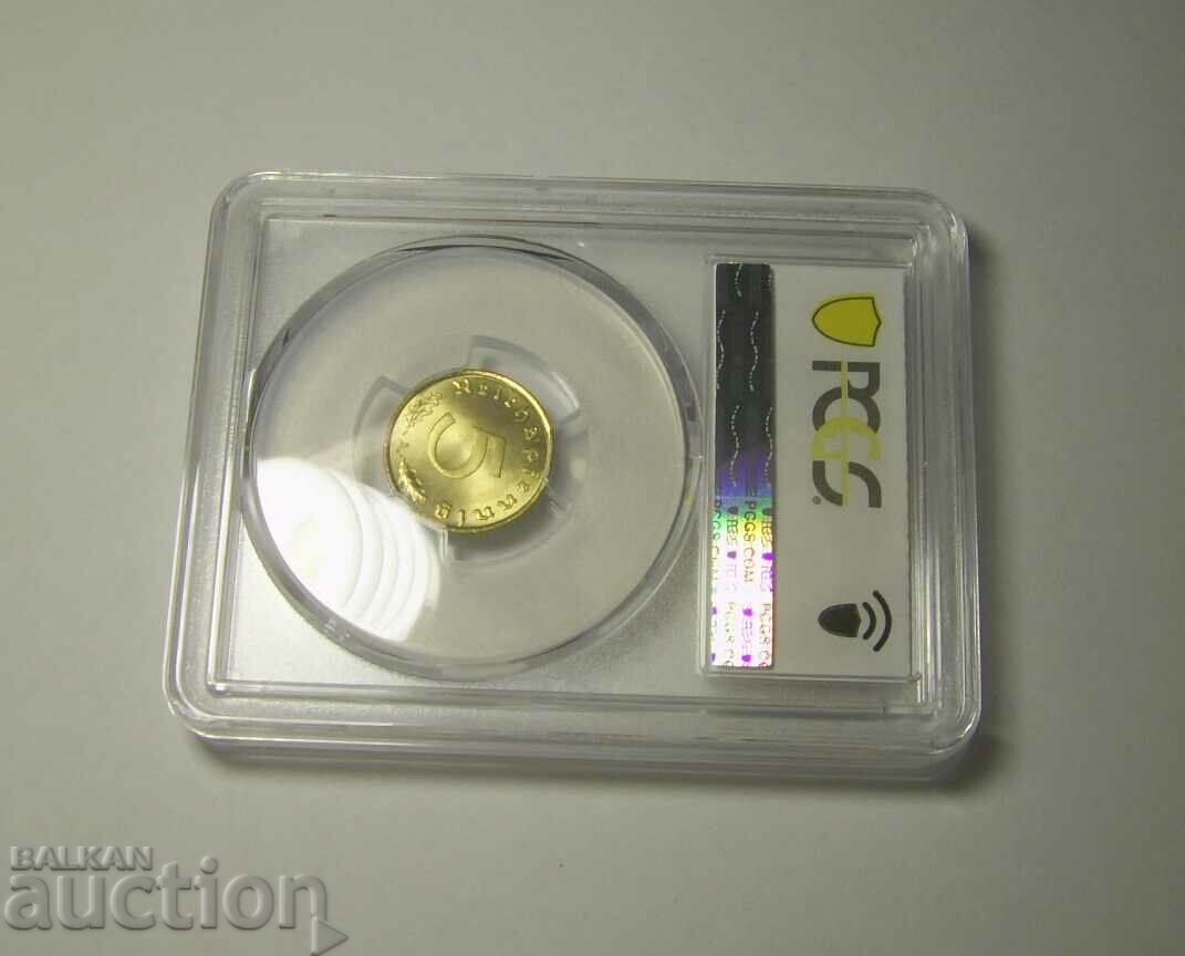 Germany 5 Pfennig 1939-А MS66 PCGS Swastika with price 200.00 BGN | € 102.26 Germany 5 Pfennig 1939-А MS66 PCGS Swastika with price 200.00 BGN | € 102.26