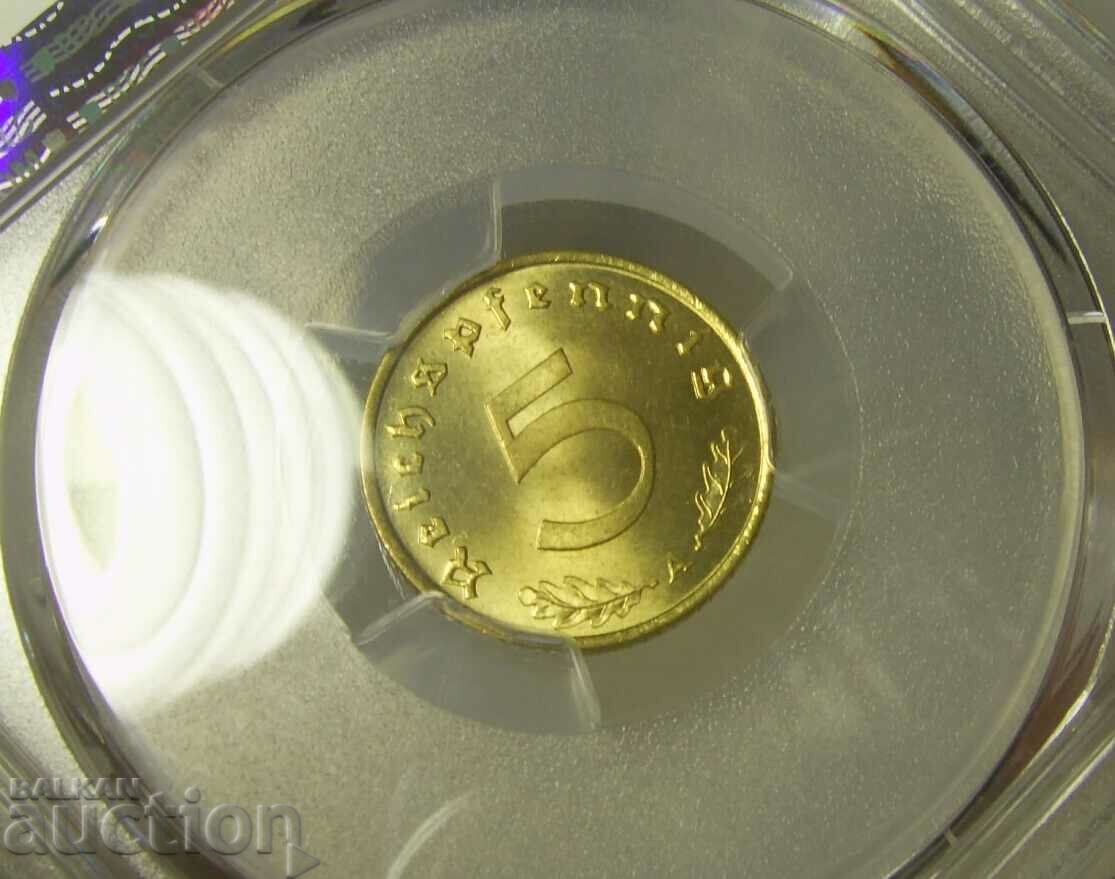 Auction Germany 5 Pfennig 1939-А MS66 PCGS Swastika Auction Germany 5 Pfennig 1939-А MS66 PCGS Swastika