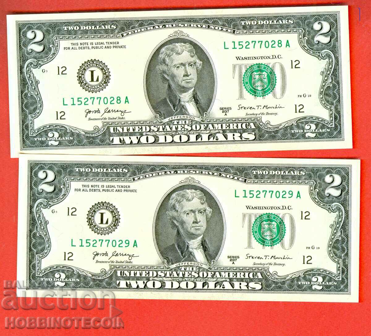 USA USA 2 x 2 $ - L PAIR - issue 2017 NEW UNC