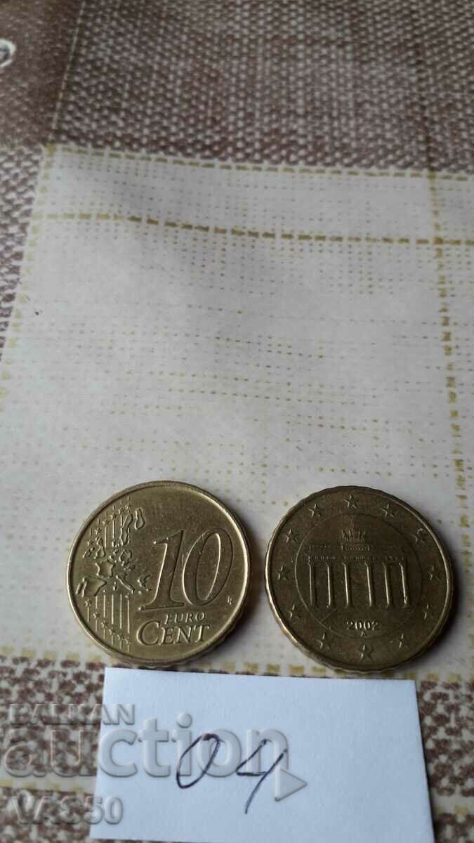 GERMANIA-10 cenți de euro 2002A