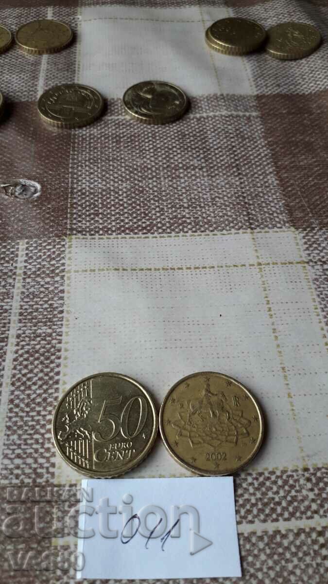 ИТАЛИЯ 50евро-цента 2002г.