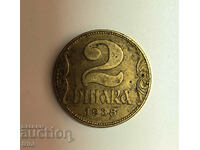 Yugoslavia 2 dinars 1938 year e35