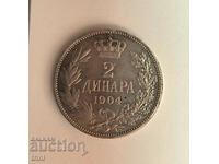 Kingdom of Serbia 2 dinars 1904 year e40