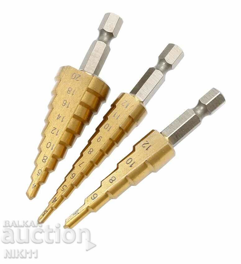 Licitație 3 buc. Burghie cu con în caz, burghiu cu con