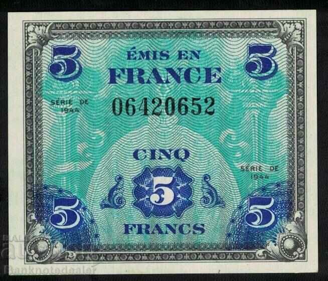 French Allied Military 5 Francs 1944 Pick 115 Ref 0652