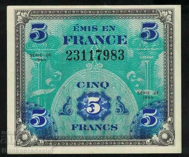 French Allied Military 5 Francs 1944 Pick 115 Ref 7983
