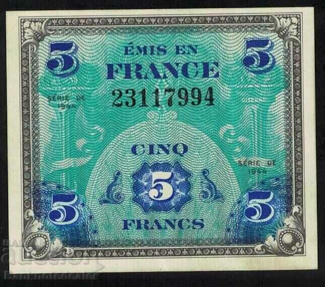 French Allied Military 5 Francs 1944 Pick 115 Ref 7994