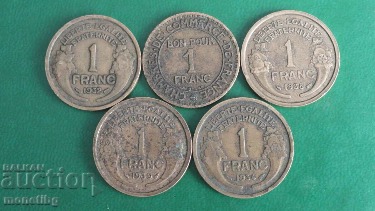 Delivery of France 1923-1939 - 1 franc (5 pieces)
