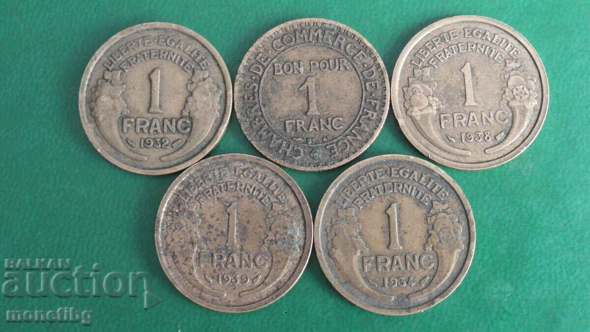 France 1923-1939 - 1 franc (5 pieces) - 6
