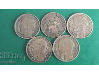 France 1923-1939 - 1 franc (5 pieces)