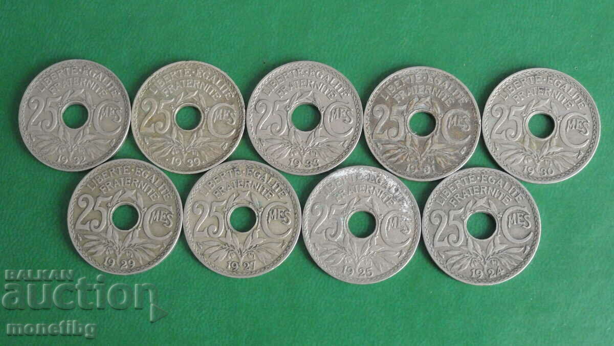 Licitație Franța 1924-1939 - 25 de centimi (9 bucăți) Licitație Franța 1924-1939 - 25 de centimi (9 bucăți)