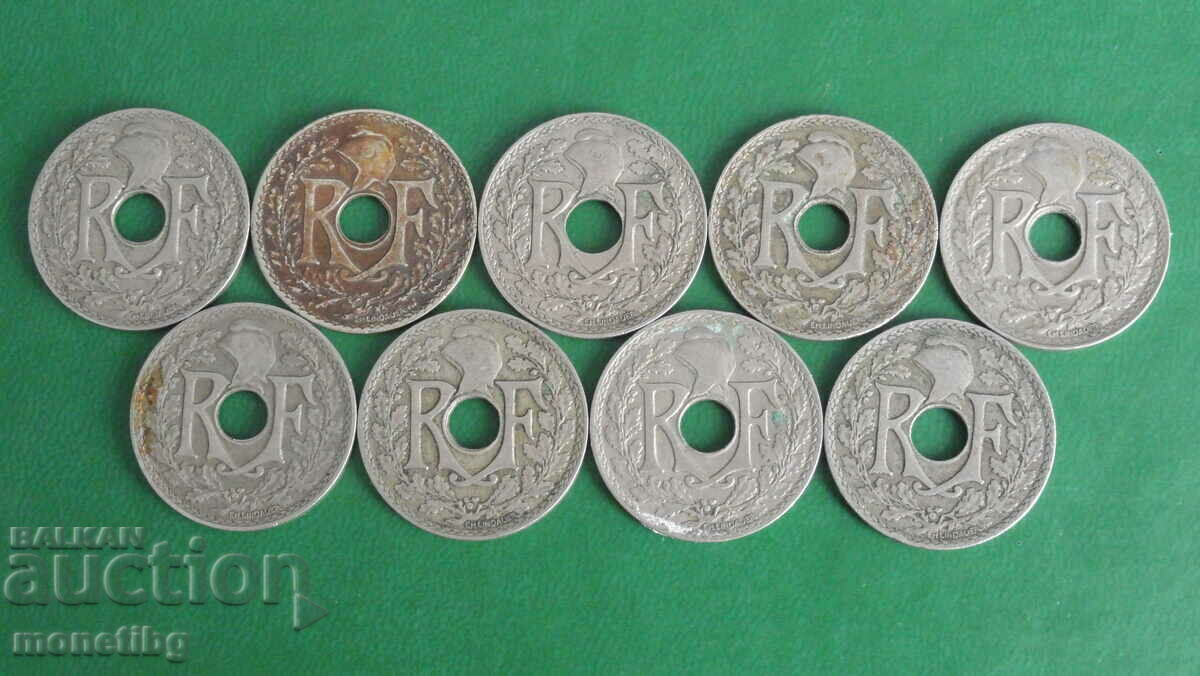 Livrarea Franța 1924-1939 - 25 de centimi (9 bucăți) Livrarea Franța 1924-1939 - 25 de centimi (9 bucăți)