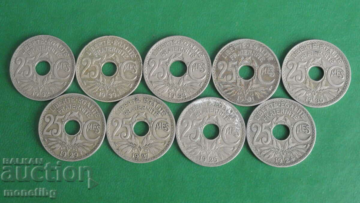 Franța 1924-1939 - 25 de centimi (9 bucăți) - 5 Franța 1924-1939 - 25 de centimi (9 bucăți) - 5