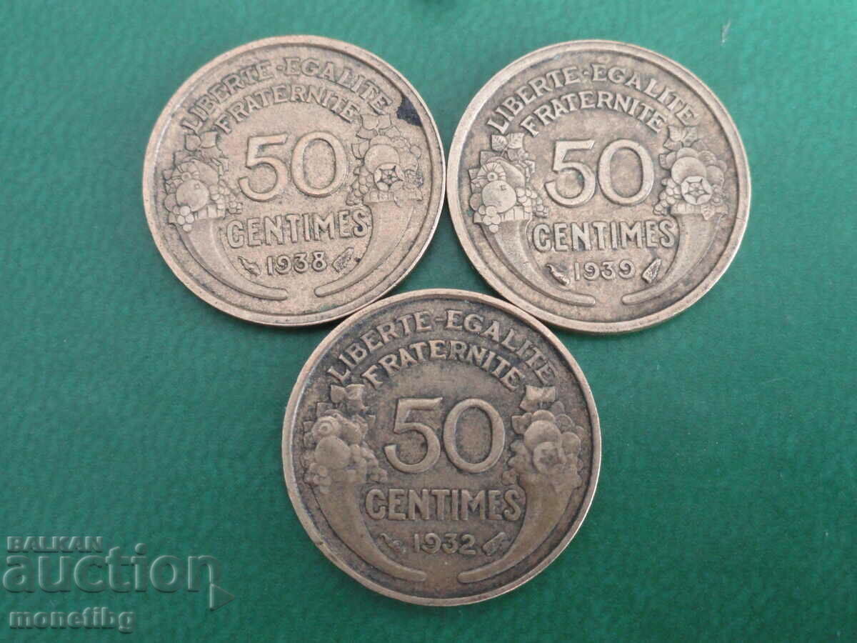 France 1932-1939 - 50 centimes (3 pieces) with price 3.60 BGN | € 1.84 France 1932-1939 - 50 centimes (3 pieces) with price 3.60 BGN | € 1.84