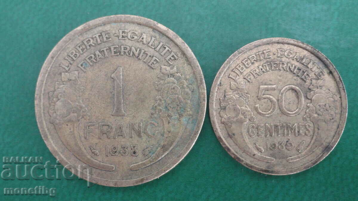 France 1938-1939 - Coins (2 pieces) with price 2.40 BGN | € 1.23 France 1938-1939 - Coins (2 pieces) with price 2.40 BGN | € 1.23