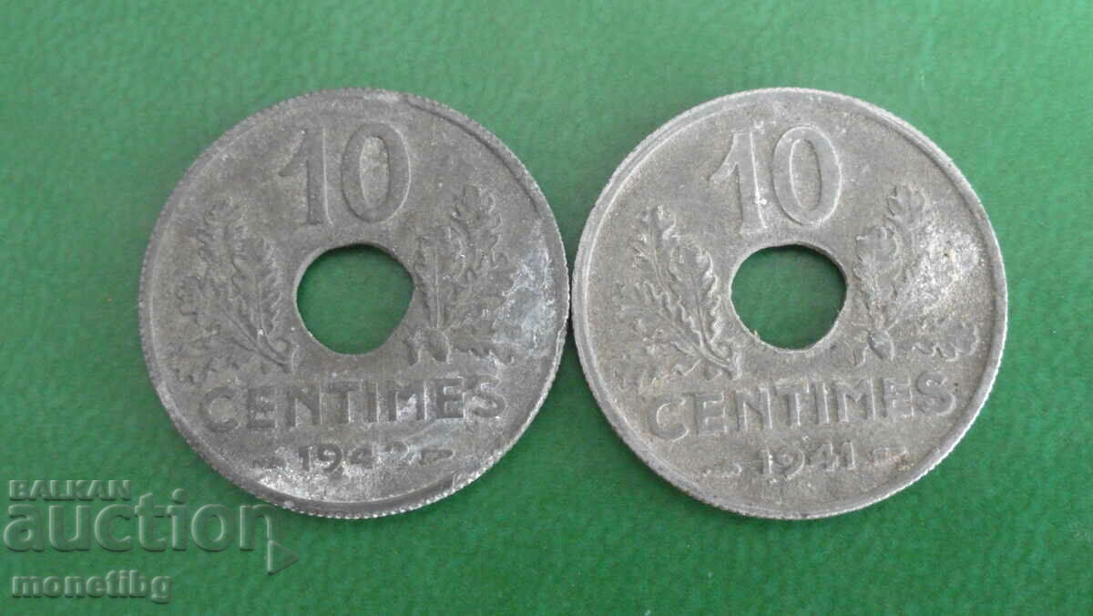 Auction France 1941-1942 - 10 centimes (2 pieces) Auction France 1941-1942 - 10 centimes (2 pieces)