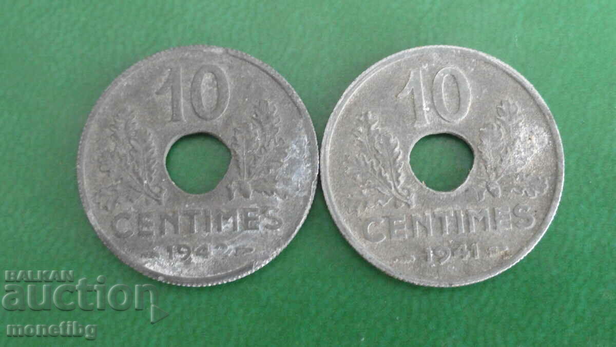Франция 1941-1942г. - 10 сантима (2 броя)