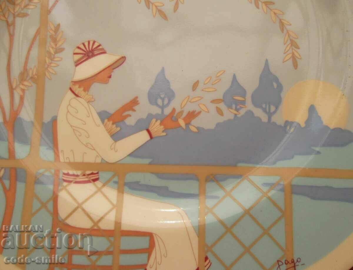 Auction Old porcelain plate Art Deco bone china signed Auction Old porcelain plate Art Deco bone china signed