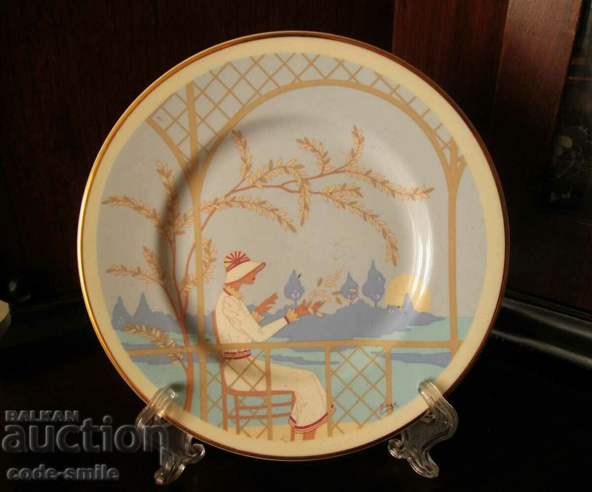 Old porcelain plate Art Deco bone china signed