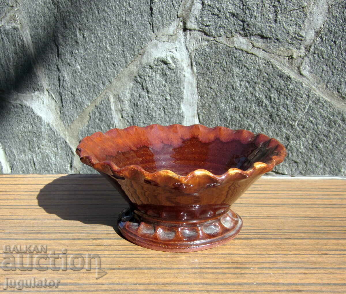Auction old Bulgarian Revival ceramic fruit bowl with glaze Auction old Bulgarian Revival ceramic fruit bowl with glaze