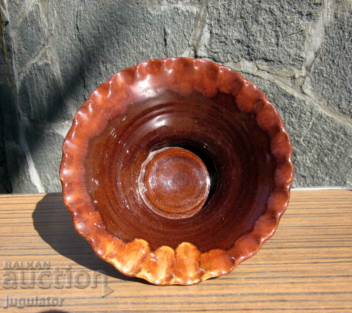 old Bulgarian Revival ceramic fruit bowl with glaze