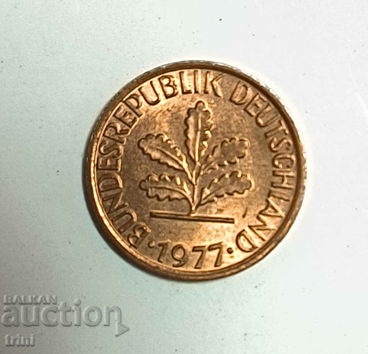 Germany 1 pfennig 1977 year 'F' - Stuttgart e179 with price 0.50 BGN | € 0.26 Germany 1 pfennig 1977 year 'F' - Stuttgart e179 with price 0.50 BGN | € 0.26