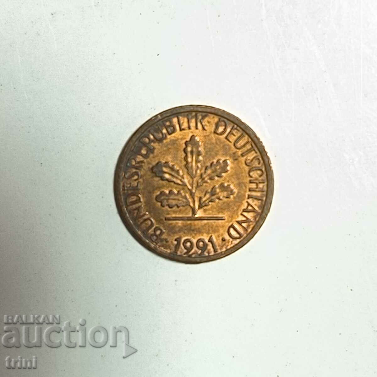 Germany 1 pfennig 1991 year 'G' - Karlsruhe e182 with price 0.50 BGN | € 0.26 Germany 1 pfennig 1991 year 'G' - Karlsruhe e182 with price 0.50 BGN | € 0.26