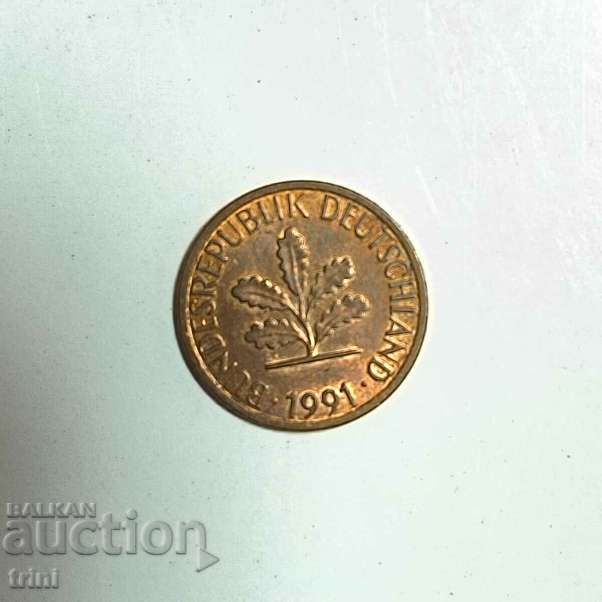 Germany 1 pfennig 1991 year 'D' - Munich e183 with price 0.50 BGN | € 0.26 Germany 1 pfennig 1991 year 'D' - Munich e183 with price 0.50 BGN | € 0.26