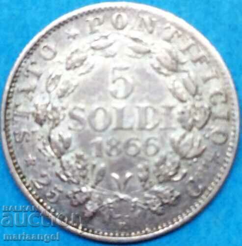 5 Soldi 1866 Vatican Pius IX Patina Silver - RARE!!!