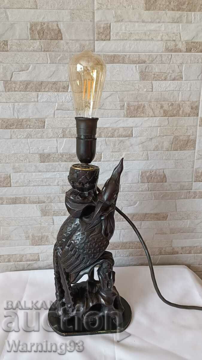 Lampă veche din lemn - pasăre - sculptură în lemn - Antic