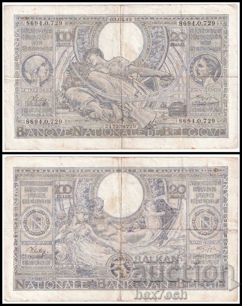 ❤️ ⭐ Belgia 1942 100 de franci ⭐ ❤️