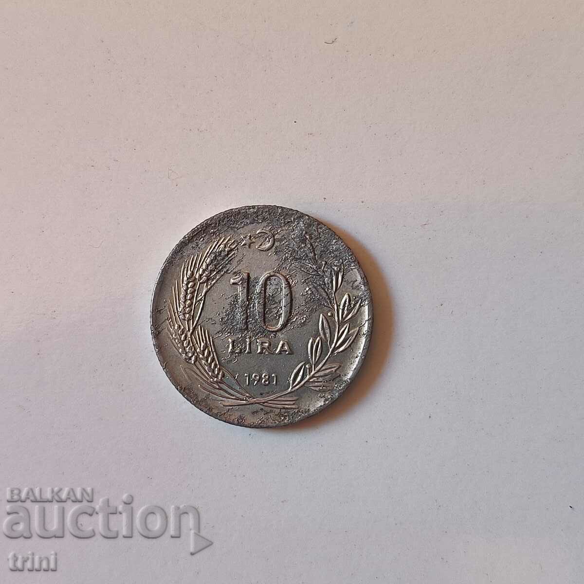 Turcia 10 lire 1981 an b4