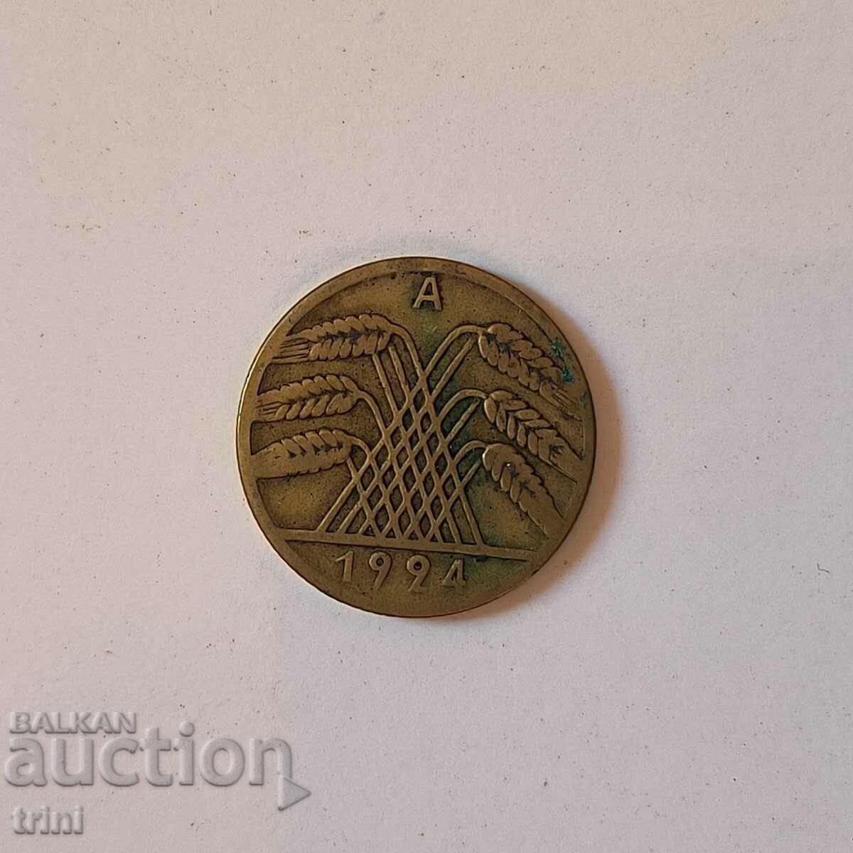 Germany 10 pfennig 1924 year A Berlin b50 with price 1.00 BGN | € 0.51 Germany 10 pfennig 1924 year A Berlin b50 with price 1.00 BGN | € 0.51