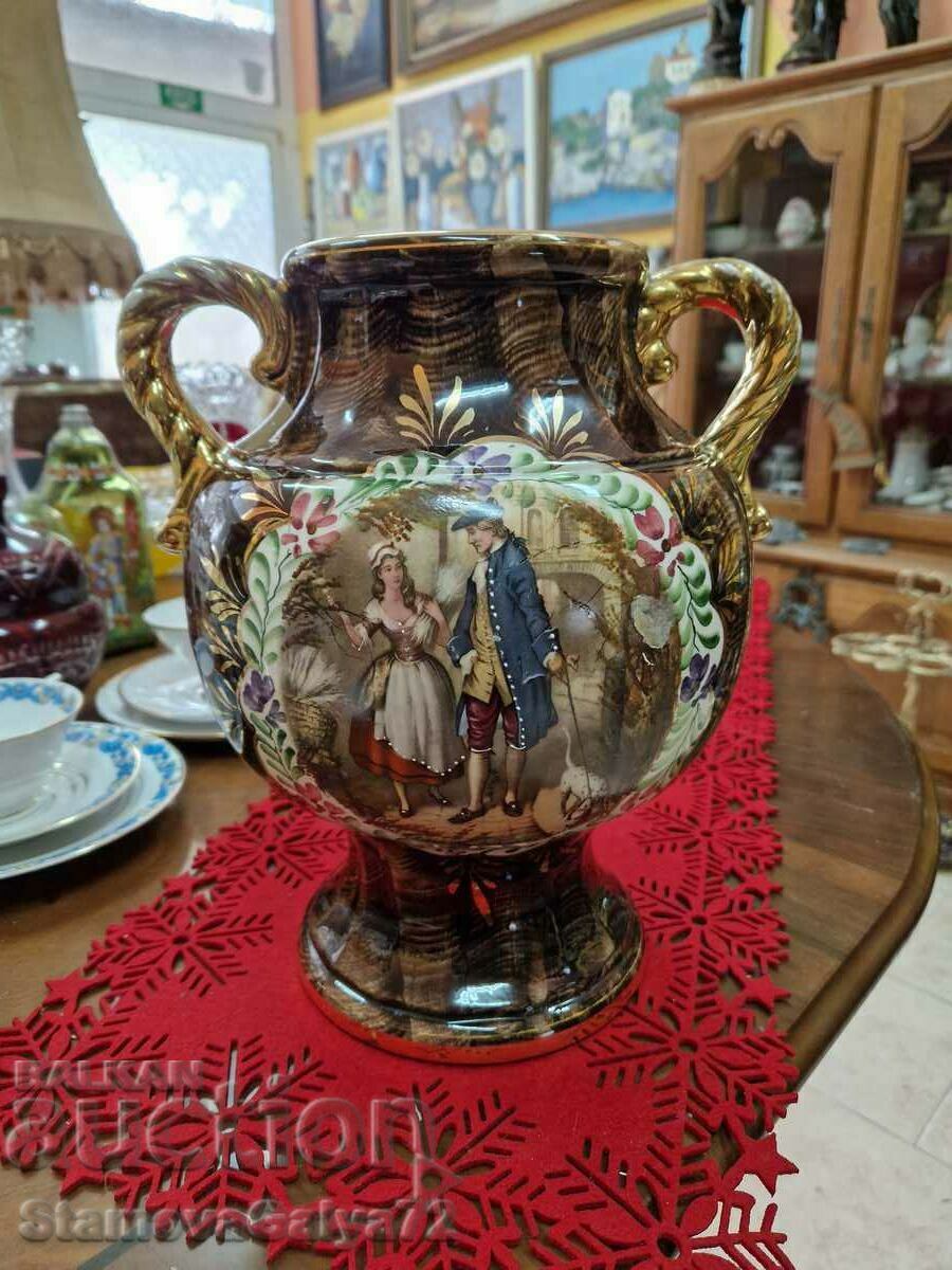 A great antique Belgian porcelain amphora vase bowl