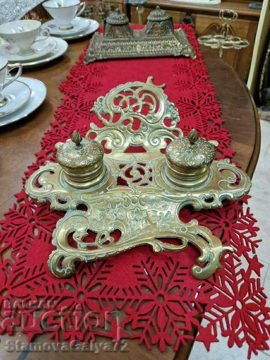 A unique antique English bronze inkstand A unique antique English bronze inkstand