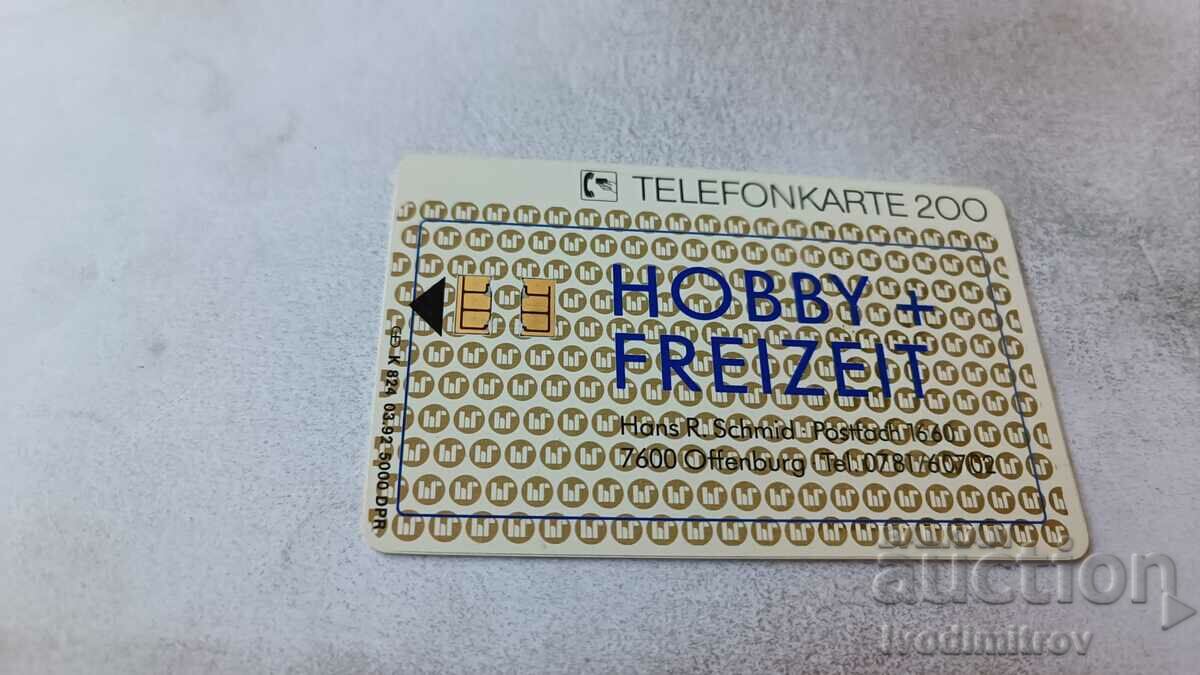 Cartelă telefonică TELEFONKARTE 200 Hobby + Freizeit cu preț 1.25 BGN | € 0.64 Cartelă telefonică TELEFONKARTE 200 Hobby + Freizeit cu preț 1.25 BGN | € 0.64